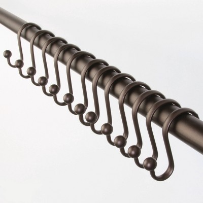 Bronze Metal S-Hook Shower Curtain Rings Set of 12