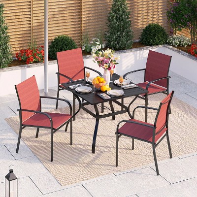 Captiva Designs 5pc Patio Dining Set with Slat-top Steel Table & Sling Fixed Chairs