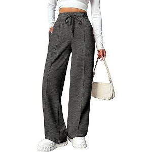 Pinspark Wide Leg Sweatpants Women High Waisted Baggy Sweat Pants Elastic Elevated Seams Loose Active Pants with Pockets - 1 of 4