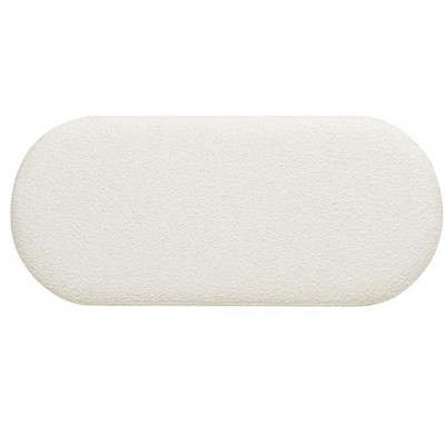 Ivory White Boucle Upholstered Bedroom Bench with Natural Wood Legs