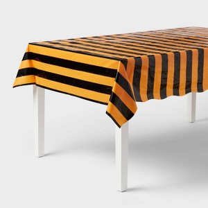 Halloween 1ct Orange/Black Striped Table Cover - Spritz™ - 1 of 3