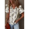 Amaryllis Women's Bow Print Ruffle Sleeve Blouse with Tie Neck Relaxed Fit Chic and Elegant Versatile Top - 3 of 4