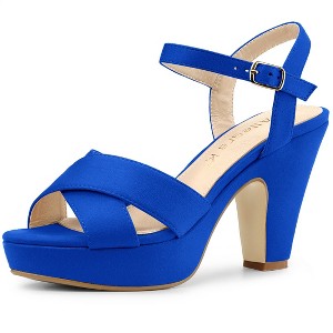 Allegra K Women's Buckle Closure Platform Chunky Heels Slingback Sandals - 1 of 4