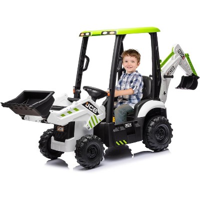 12V Licensed JCB Ride-On Excavator for Kids, 4-in-1 Electric Digger Toy with Remote Control, Front Loader, Shovel & Tent, Powered Ride-On Car
