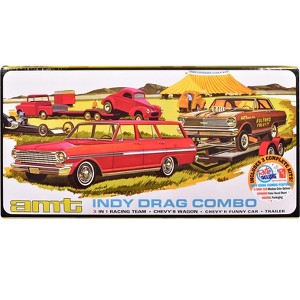 Skill 2 Model Kit of Indy Drag Combo Chevrolet II Wagon and Funny Car with Trailer 3 in 1 Set 1/25 Plastic Model Kit by AMT - 1 of 4