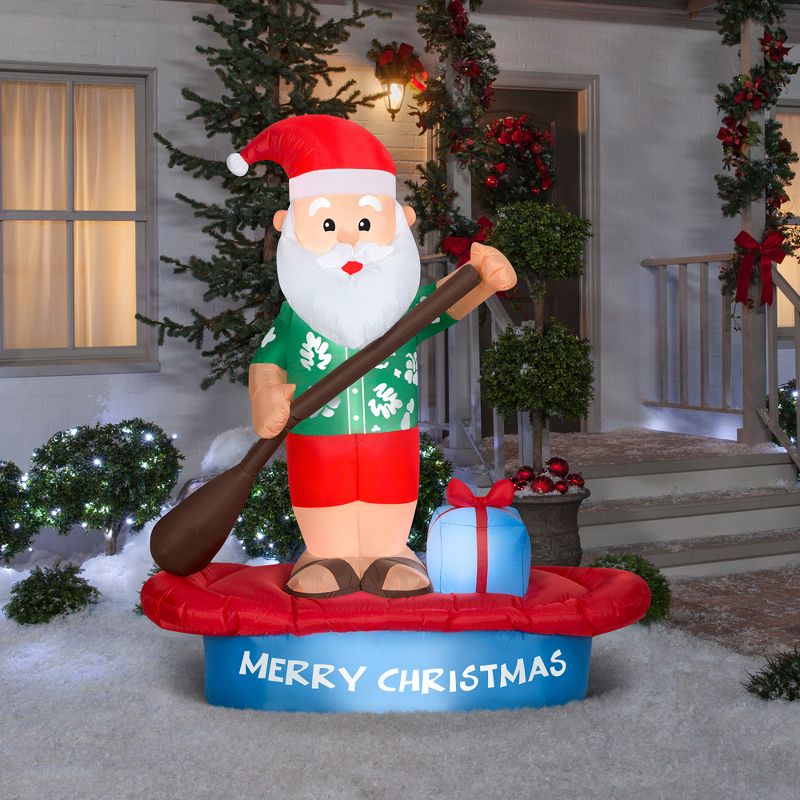 Gemmy Christmas Airblown Inflatable Santa on Paddle Board Scene w/LED, 6 ft Tall, Multi, 2 of 6