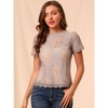 Allegra K Women's Lace Floral Scalloped Trim Short Sleeve Semi Sheer Top - 4 of 4