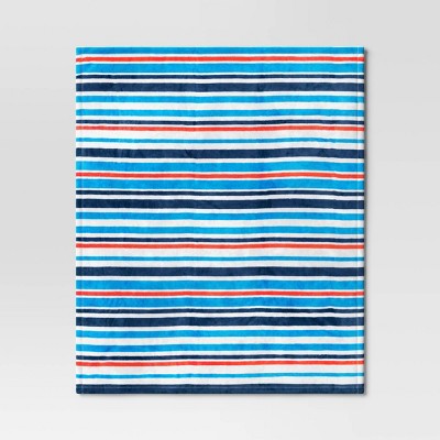 Beachy Striped Printed Plush Throw Blanket White - Sun Squad&#8482;