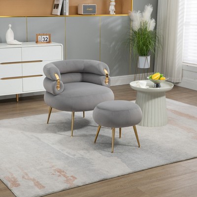 Okak Modern Velvet Barrel Chair with Ottoman Set for Bedroom,Comfy Accent Chair for Living Room,Apartment