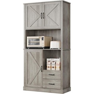 Tall Bar Cabinet, Adjustable Shelves & Drawers, TackView Modern Kitchen Pantry Hutch with Microwave Stand, Large Wood Storage for Dining/Living Room - 1 of 4