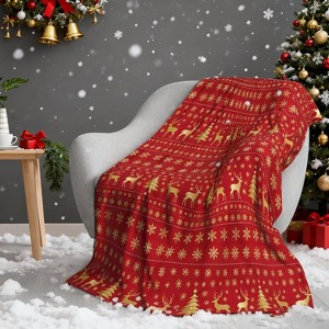 Lomsoe Christmas Throw Blanket, Red & Gold Christmas Decorations Winter Warm Flannel Throw Blanket Farmhouse Holiday Xmas Blankets. - 1 of 4