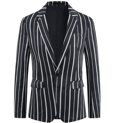 INSPIRE CHIC Men's One Button Slim Fit Contrasting Color Striped Blazers