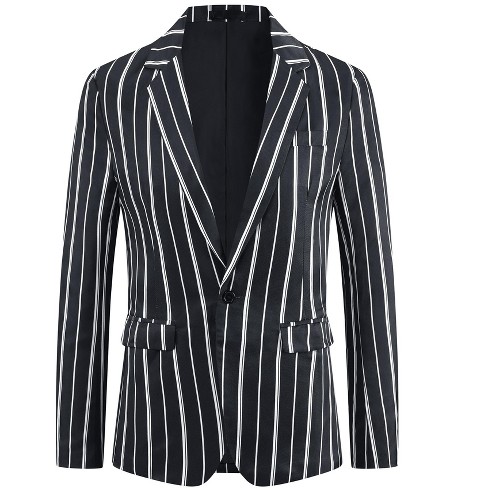 Inspire Chic Men s One Button Slim Fit Contrasting Color Striped Blazers Black Medium Target