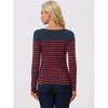 INSPIRE CHIC Women's Color Block Round Neck Long Sleeves Striped Basic T-Shirt - 4 of 4