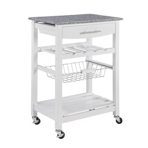 FONTOI Mobile Rolling Kitchen Island with Underneath Drawer, Trolley Serving Cart Slide-Out Wire Storage Basket, White, 15.75"*33.55"*22.76" - 1 of 4