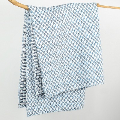 Aditya Blue and White Cotton Reversible Throw Blanket