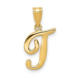 Black Bow Jewelry 14k Yellow Gold, Mimi Collection, Small Script Initial T Pendant - 1 of 4