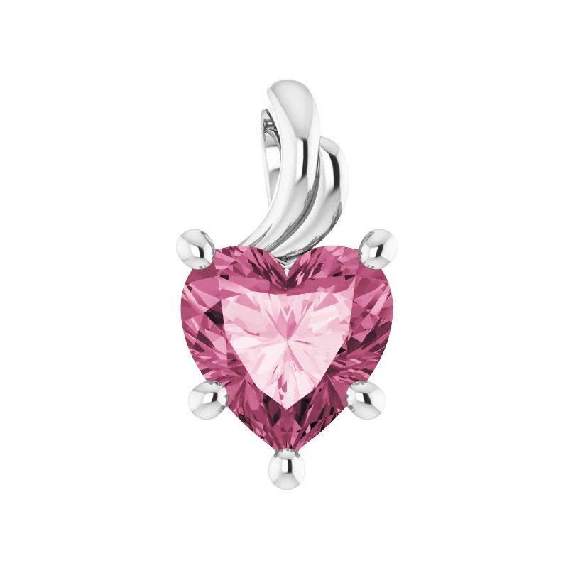 Pompeii3 7mm Pink Topaz Women's Heart Pendant in 14k Gold Necklace 5mm Tall, 1 of 5