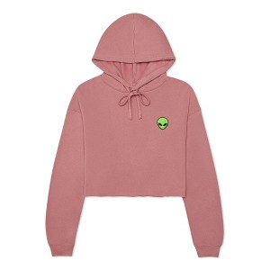 Dalix Alien Embroidered Fleece Cropped Hoodie Cold Fall Winter Women - 1 of 4