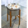 Plow & Hearth Galvanized Planters with Wooden Stands, Set of 3 - 3 of 3