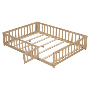 TopComfy Beds Full Size Floor Platform Bed with Fence and Door Floor Bed Frame with Support Slats Bed for Bedroom, Beige, 77.76"*17.52"*6.3" - 1 of 4