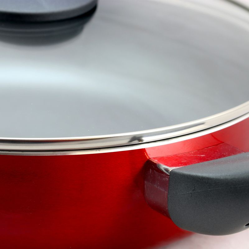 Oster Herscher 3.5 Quart Aluminum Sauté Pan with Tempered Glass Lid in Red, 3 of 7