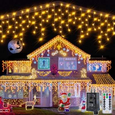Ollny 720 LED 60ft Warm White Christmas Icicle Lights (Clear Cable, Plug in, 8 Modes), Connectable up to 3 Sets  60ft