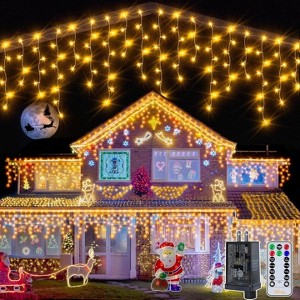 Ollny 720 LED 60ft Warm White Christmas Icicle Lights (Clear Cable, Plug in, 8 Modes), Connectable up to 3 Sets  60ft - 1 of 4