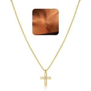 Dainty Cross Pendant Necklace 14K Gold Plated Christian Faith Gift for Teens Tiny Cross - 1 of 4