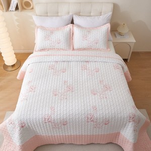 Acoinel King Size Pink Rose 3-Piece Comforter Set, Soft Floral Bedding with 1 Comforter and 2 Pillowcases, Cozy Lightweight Design - 1 of 4
