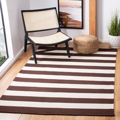 Coastal Breeze Chocolate & Ivory Stripe 9'x12' Cotton Area Rug