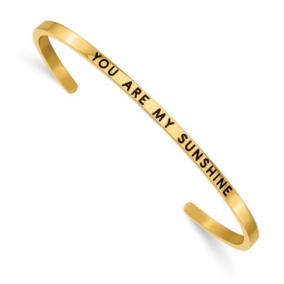 Chisel Stainless Steel Polished Yellow IP-plated and Enameled Crystal YOU ARE MY SUNSHINE 3mm Cuff Bangle
