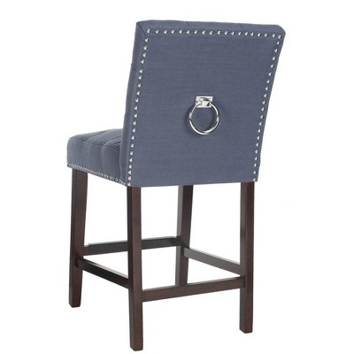 Navy Blue Tufted Linen Transitional Counter Stool, Set of 2