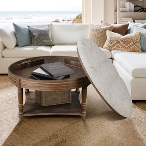 FONTOI Round Waterproof Ottoman with Wooden Shelf Storage, 2-Tier Coffee Table, Footstool for Living Room Bedroom Entryway, Gray, 31.49"*18.5"*31.49" - 1 of 4