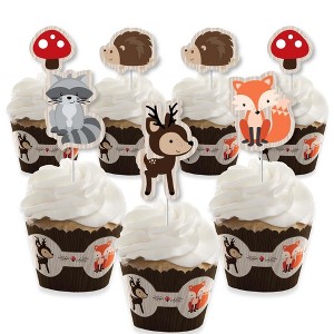 Big Dot of Happiness Woodland Creatures - Cupcake Decoration - Baby Shower or Birthday Party Cupcake Wrappers and Treat Picks Kit - Set of 24 - 1 of 4