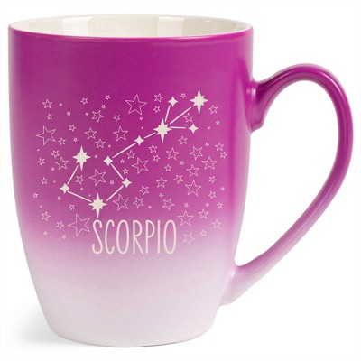 100 North Zodiac Design 10 Ounce Pink and White Two Toned Ombre, Comfortably Fits Your Hands, Ceramic Tea Coffee Cup Mug, Scorpio