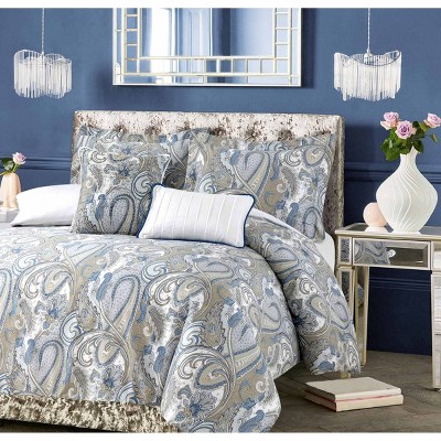 Queen 5pc Paisley Park 300 Thread Ct Cotton Oversized Duvet Cover Set - Tribeca Living