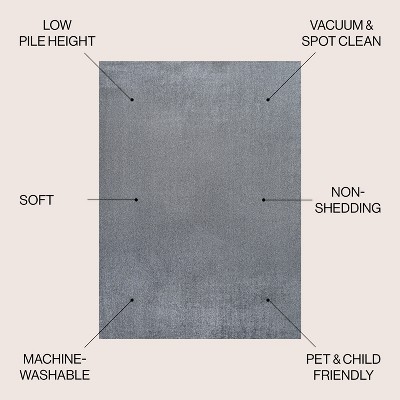 Gray 3' x 5' Solid Synthetic Machine-Washable Area Rug