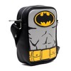DC Comics Vegan Leather Round Crossbody Bag with Adjustable Straps, Batman Character Close Up with Bat and Belt Appliques, Black and Grey - 2 of 4