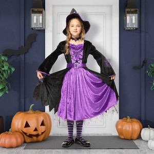 Garvee Witch Costume for Girls -Halloween Fairytale Witch Deluxe Set with choker- Halloween Witch Dress - 1 of 4