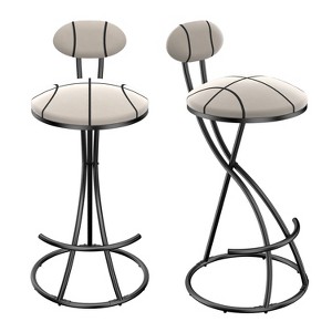 Lyngins Round Bar Stools Set of 2,Upholstered Counter Stools with S-shaped Metal Frame,Velent Counter Height Stools For Kitchen Island - 1 of 4