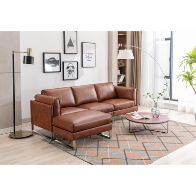 103 in. PU Leather Sectional Sofa and Matching Footrest - Morden Fort