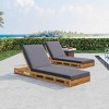Patio Chaise Lounge Set with Adjustable Backrest, Curved Slatted Chaise with 4-Inch Cushion, Acacia Wood Frame Chaise Lounge-Coolbibila - 3 of 4