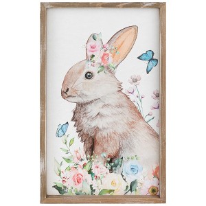 Northlight Easter Bunny with Flowers Framed Wall Sign - 11.75" - 1 of 4