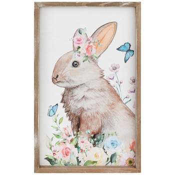 Northlight Easter Bunny with Flowers Framed Wall Sign - 11.75"