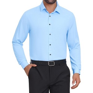 INSPIRE CHIC Men's Solid Color Button Down Long Sleeves Stretch Business Dress Shirt - 1 of 4