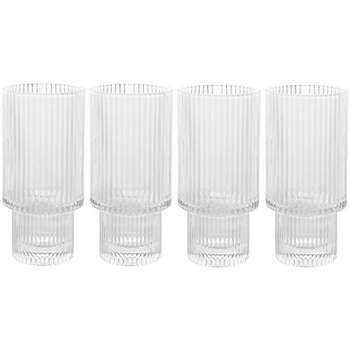 American Atelier Vintage Art Deco 11 oz. Fluted Drinking Glasses 4-Piece, Unique Cups for Weddings, Cocktails or Bar, Ribbed Glass Cup