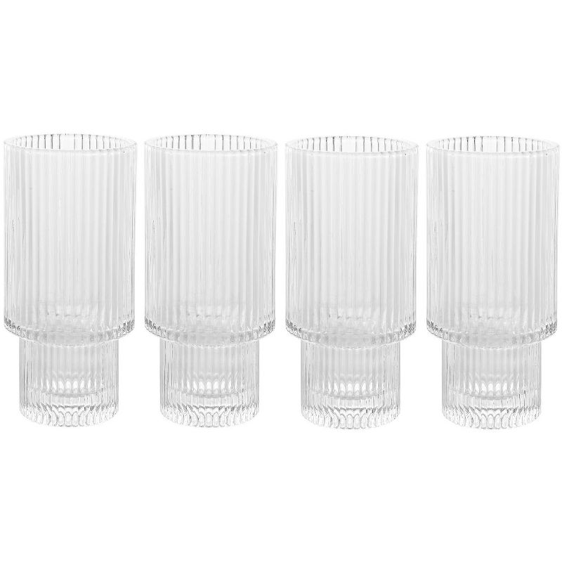 American Atelier Vintage Art Deco 11 oz. Fluted Drinking Glasses 4-Piece, Unique Cups for Weddings, Cocktails or Bar, Ribbed Glass Cup, 1 of 9