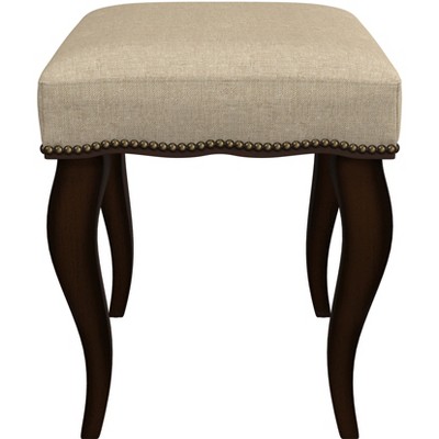 19" Burnished Oak and Cream Upholstered Backless Vanity Stool