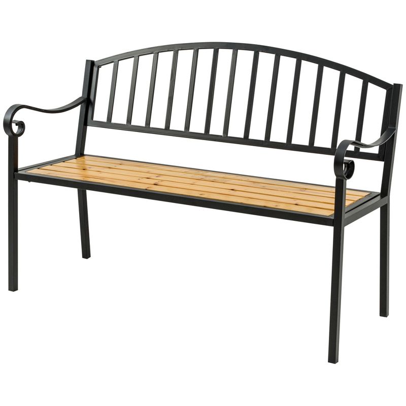 Outsunny 50" Garden Bench, Patio Loveseat with Antique Backrest, Wood Seat and Steel Frame for Backyard or Porch, 4 of 6